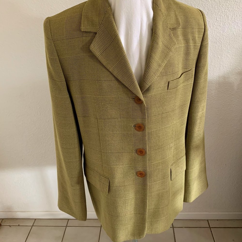 Linda Allard, Ellen Tracy Chartreuse Green Plaid Women's Blazer Jacket 12